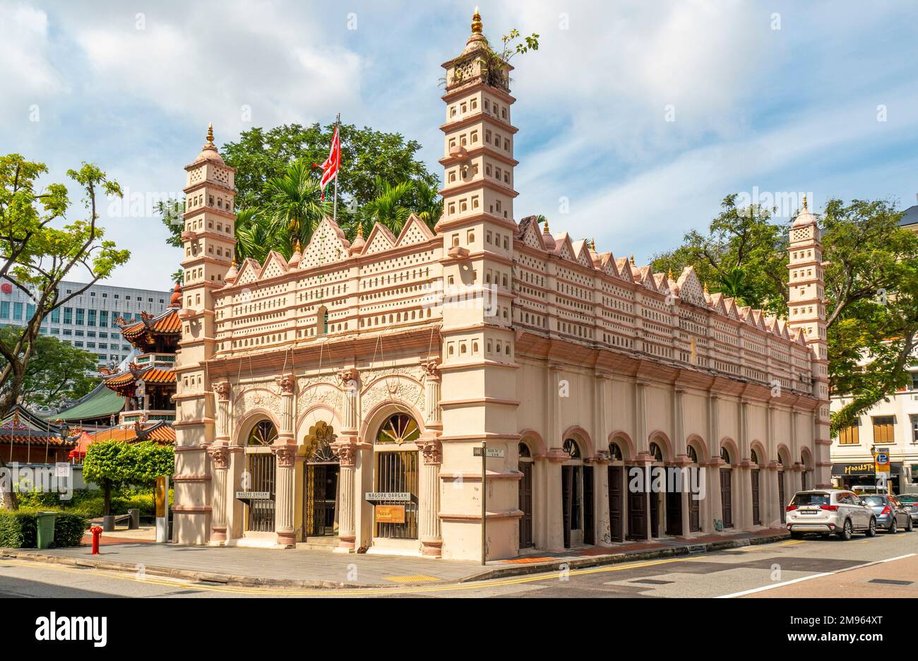 Nagore Durgha, ou Nagore Dargah, un sanctuaire musulman indien dans le centre de Singapour. Banque D'Images