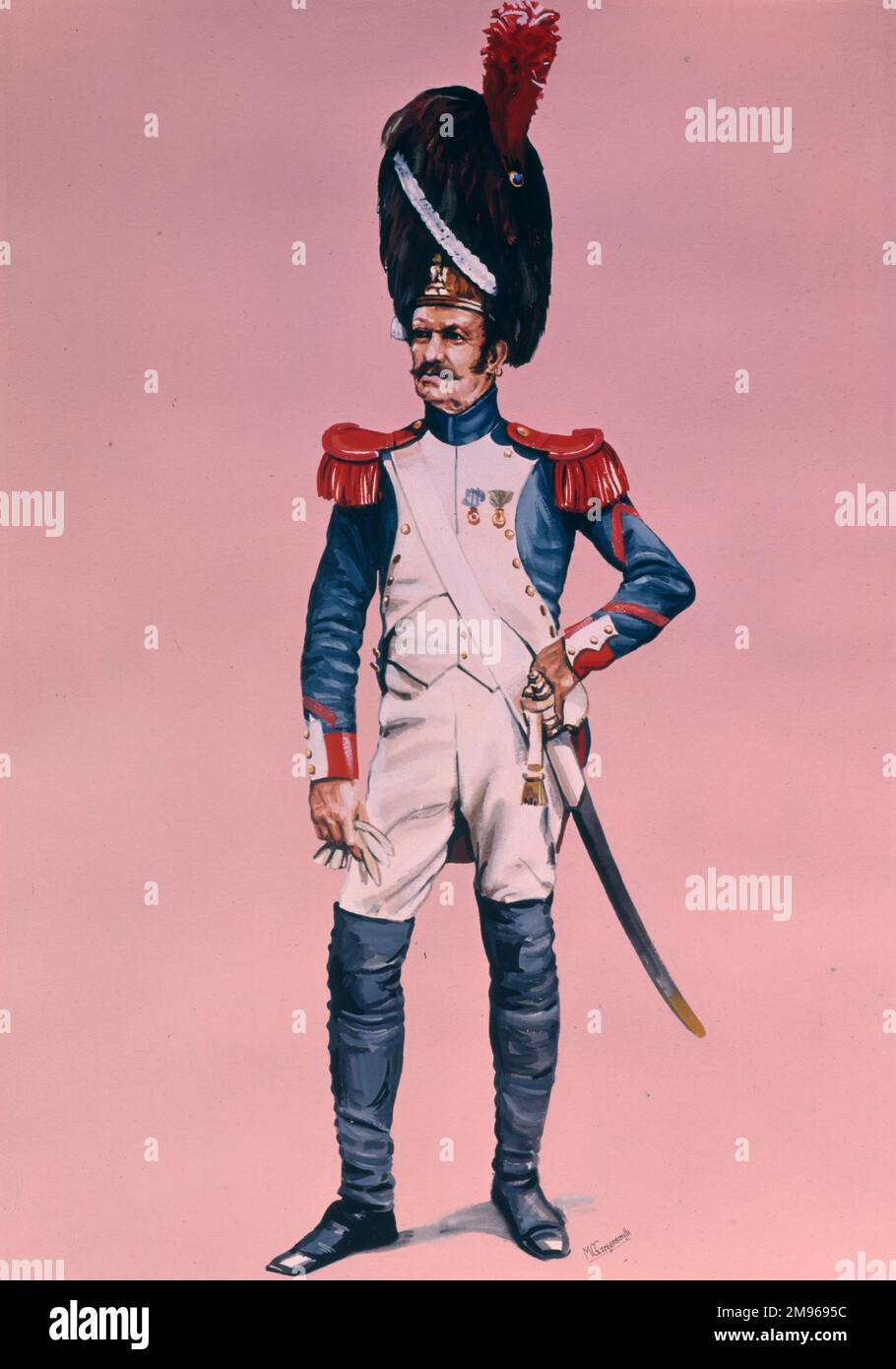 Guerre napoléonienne - Grenadier de la Garde impériale française portant des guêtres de balck Banque D'Images