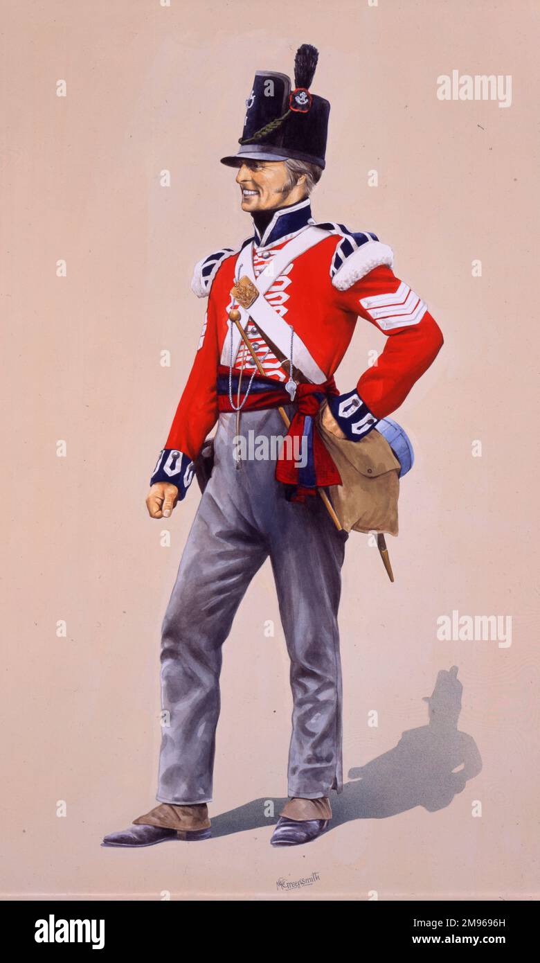 Sergent - 1st pieds - Royal Scots Regiment - Bataillon d'infanterie légère. Le badge « corne » sur sa coiffe indique une infanterie légère. Banque D'Images