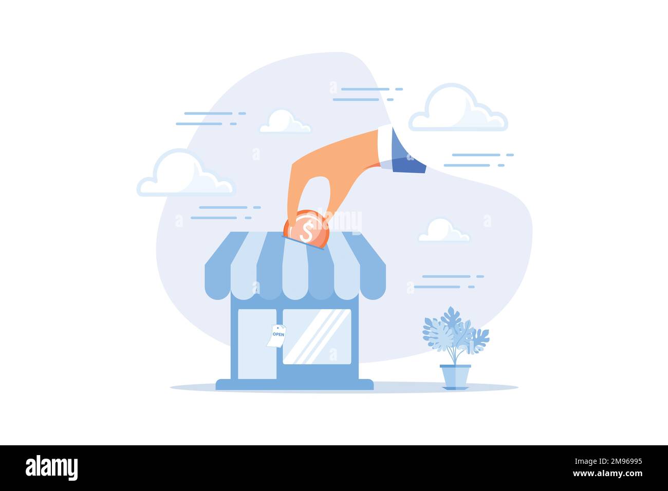 Financement de petites entreprises, soutien de projet de démarrage ou prêt bancaire pour démarrer de nouvelles affaires, investissement ou épargne pour ouvrir nouveau magasin concept, mode vectoriel plat Illustration de Vecteur
