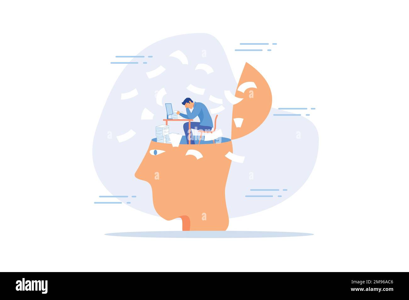 Anxiété au travail, stress ou épuisement professionnel, emploi épuisé ou surcharge fatigué, fatigue au travail due à la surmenage, dépression et concept de santé mentale, douve à vecteur plat Illustration de Vecteur