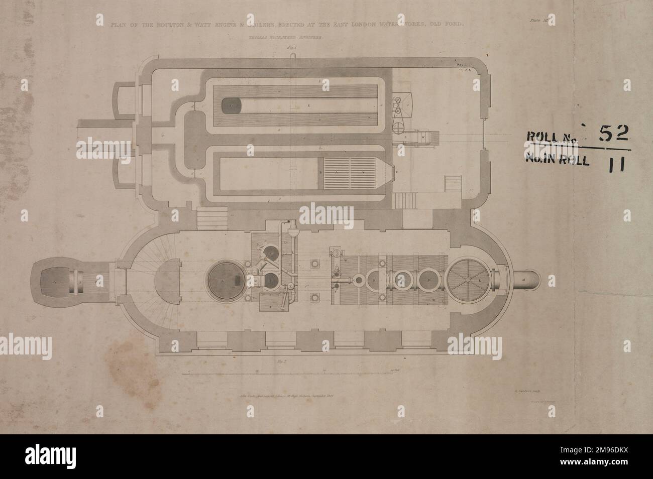 Plan du moteur et des chaudières Cornish érigés à l'East London Water Works, Old Ford Banque D'Images