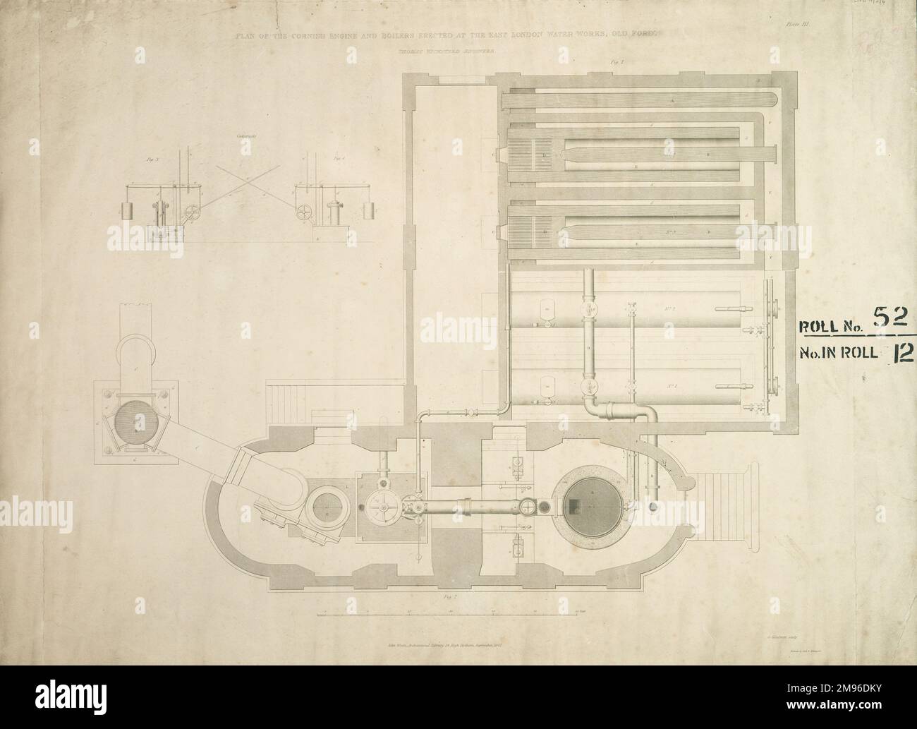 Plan du moteur et des chaudières Cornish érigés à l'East London Water Works, Old Ford Banque D'Images