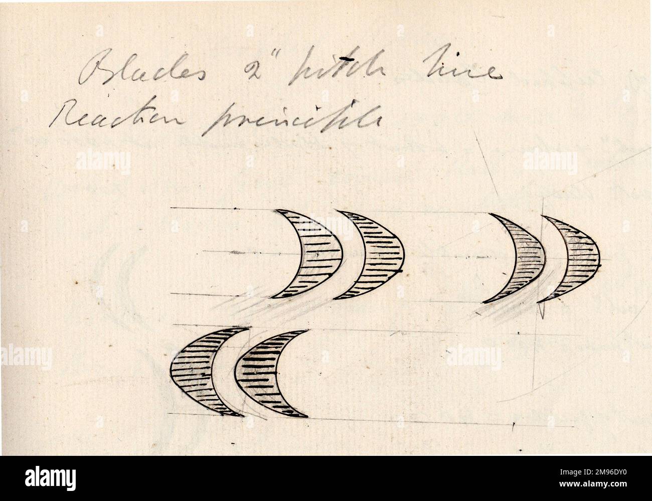 Aubes de turbine à vapeur d'un premier croquis de Sir Charles Parsons, 1897 Banque D'Images
