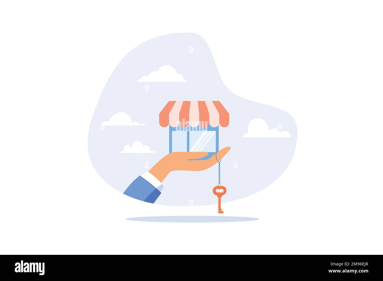 La clé de la réussite de la petite entreprise, ouvrir une nouvelle boutique, démarrer une nouvelle entreprise ou entreprise, entrepreneur ou PME, développer ou augmenter le concept de vente de produits, vecteur plat Illustration de Vecteur