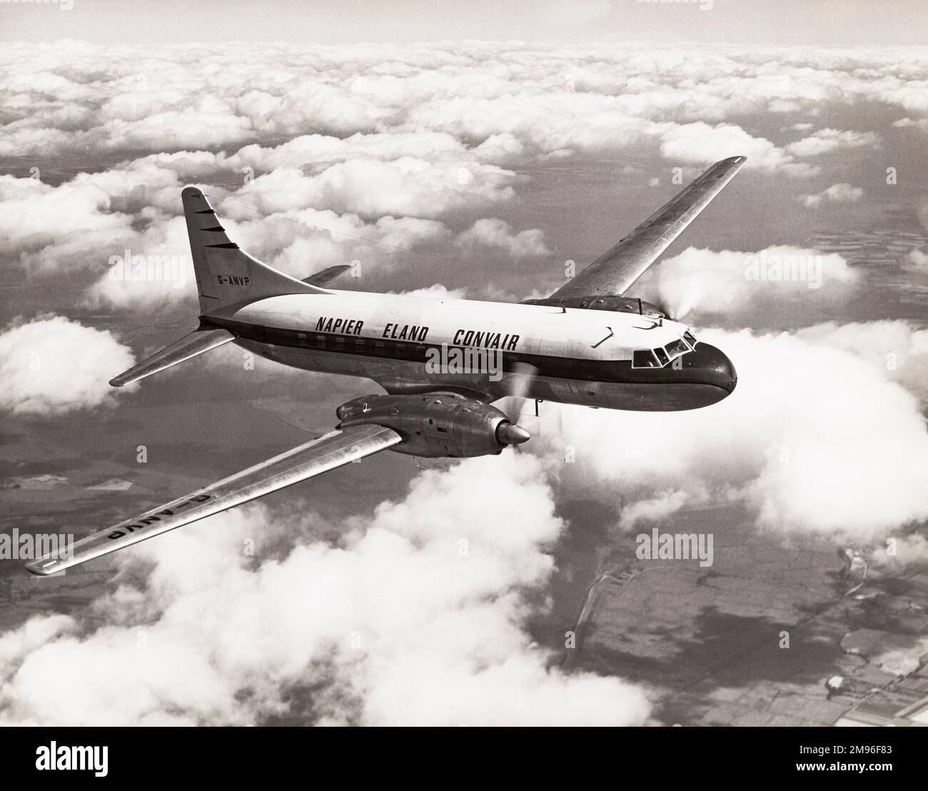 Napier Eland Airliner G ANVP a Convair Liner 340 en vol au-dessus de Bedfordshire, août 1956. Banque D'Images