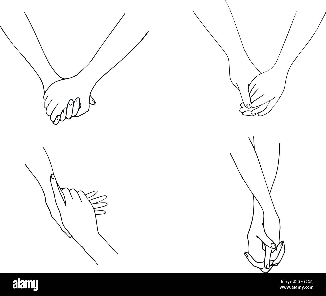 Mains dessinées à la main isolées sur fond blanc. Main dans la main. Tracé de contour d'une ligne. Contour des mains de maintien. Mains d'amoureux. Illustration vectorielle Illustration de Vecteur