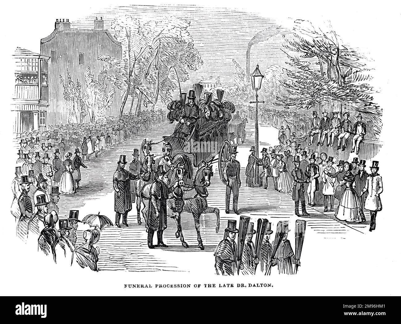 Procession funéraire du regretté Dr John Dalton, Manchester. Illustration en noir et blanc de la London Illustrated News; août 1844. Banque D'Images