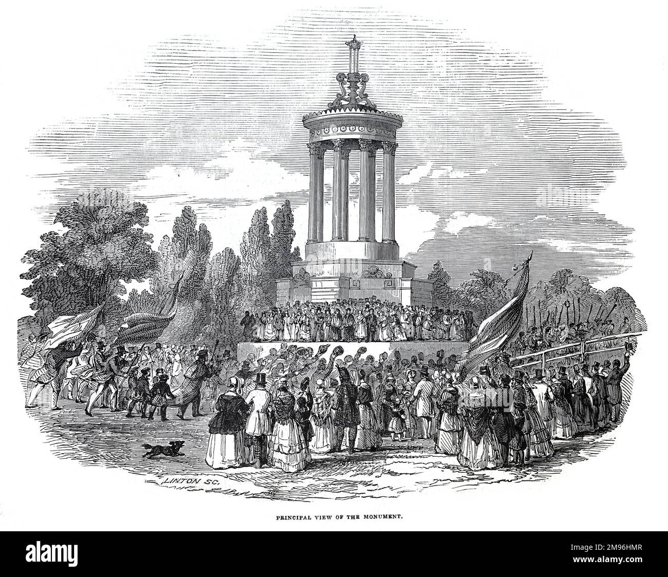 Festival Burns au Monument Burns d'Ayr, 1844. Illustration en noir et blanc de la London Illustrated News; août 1844. Banque D'Images