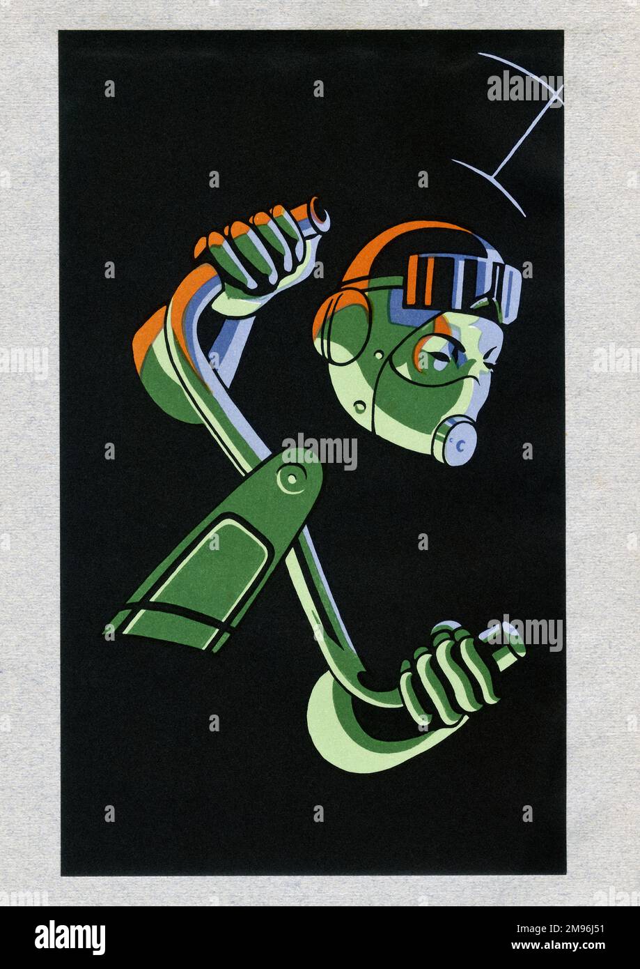 Un design de style art déco, représentant un pilote aux commandes de son avion. Illustration du Sergent J W Lambert d'un livre de poésie du Sergent R P L Mogg, produit alors qu'ils étaient tous deux prisonniers de guerre en Allemagne pendant la Seconde Guerre mondiale. Banque D'Images