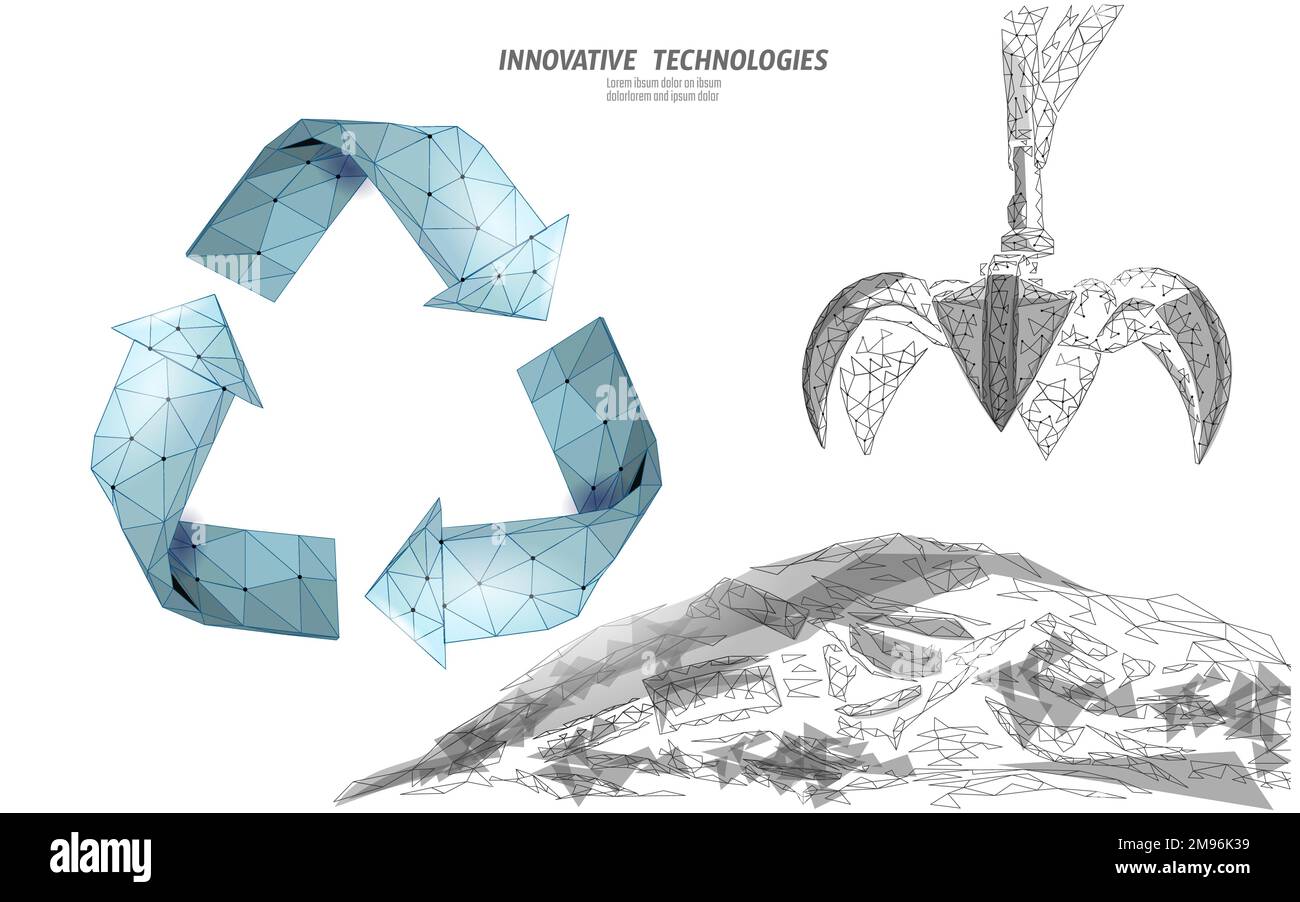 Déchets 3d bras de grue. Enfouissement des ordures polygonale poly bas eco industrielle bannière. La pollution mondiale planète écologie grabber vector illustration Illustration de Vecteur