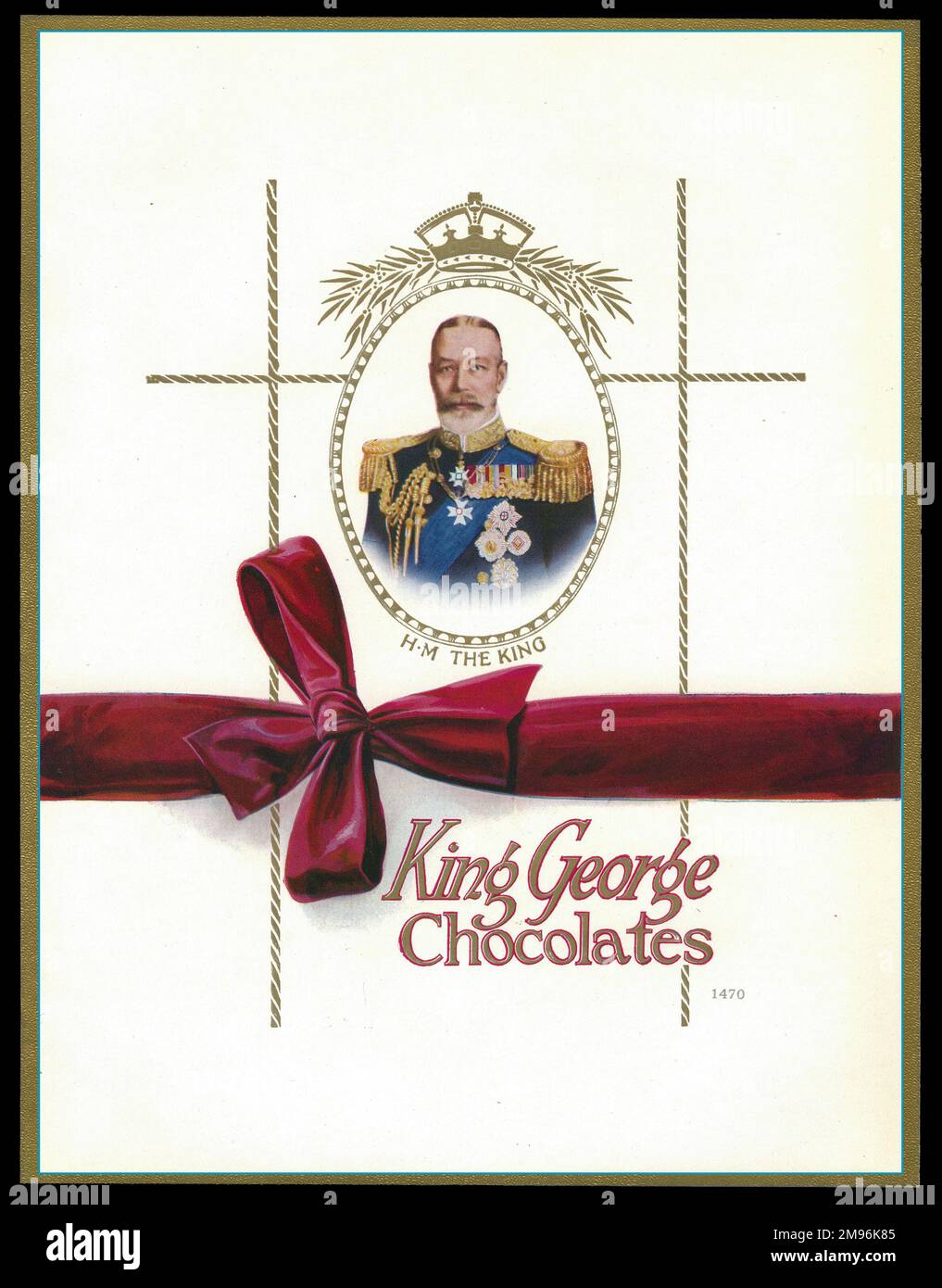 Boîte en chocolat, avec un portrait ovale du roi George V en uniforme complet. Banque D'Images
