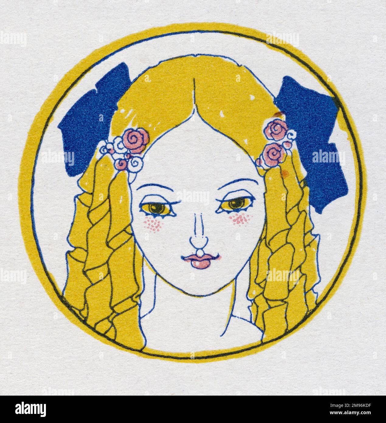 Illustration de l'Arlequin, portrait circulaire de Columbine. Banque D'Images