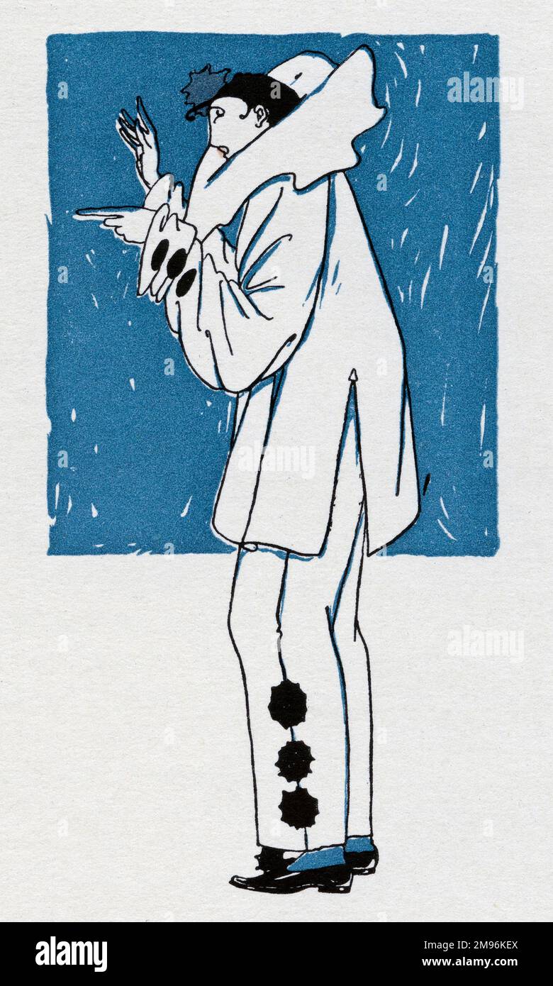 Illustration de l'Arlequin, montrant Pierrot seul. Banque D'Images