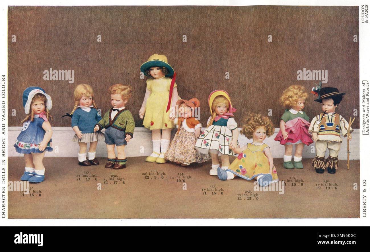 Poupées de personnages Liberty en différents costumes, toutes très mignonnes. Banque D'Images