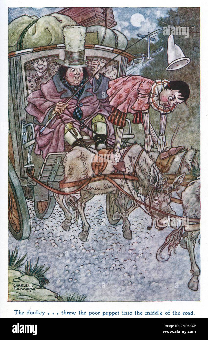 Pinocchio -- l'âne jeta la marionnette pauvre au milieu de la route. Banque D'Images