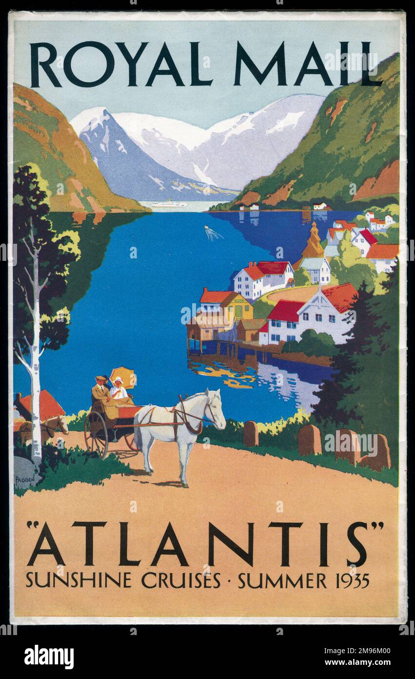Affiche publicitaire Royal Mail Line Sunshine Cruises sur l'Atlantis. Banque D'Images