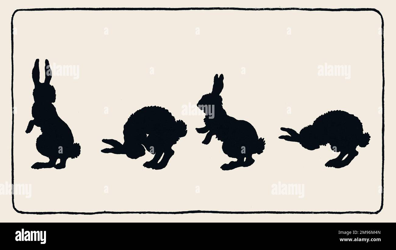 Tickety Tock Silhouette Illustration -- quatre lapins. Banque D'Images