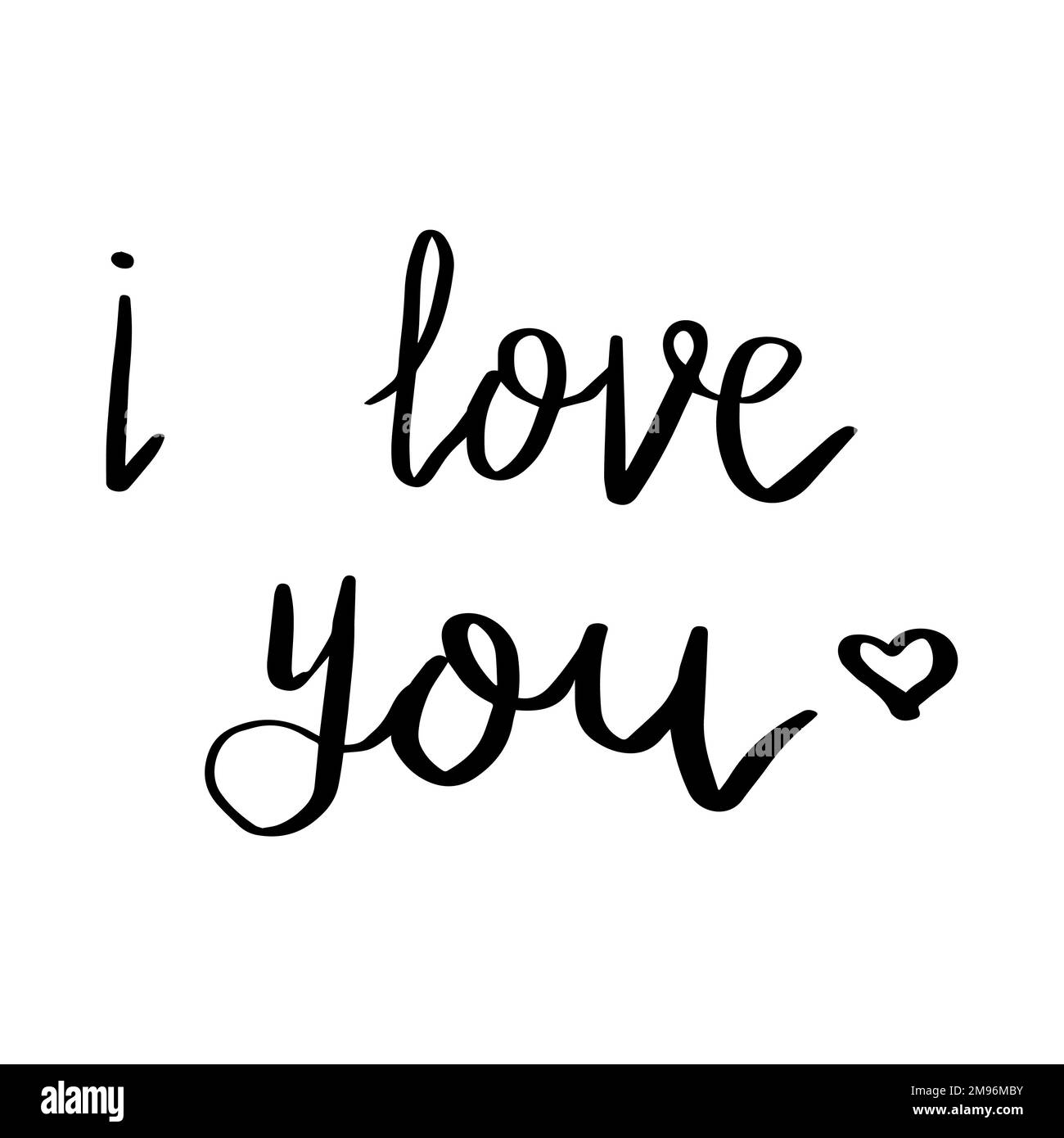 Je vous aime brosser le texte cursif, dessiné à la main avec le coeur isolé sur fond blanc. Expression romantique, amour calligraphie message. Illustration vectorielle Illustration de Vecteur