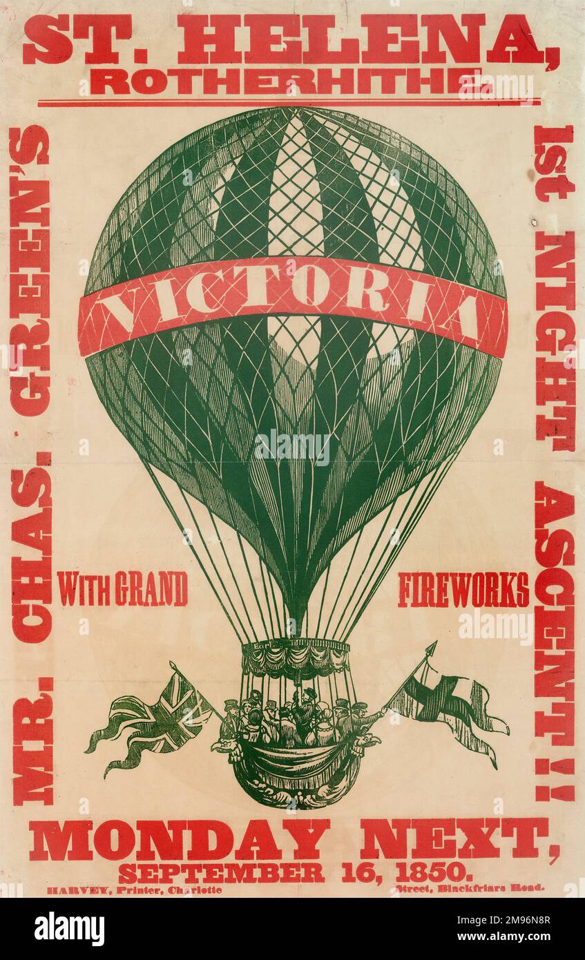St Helena Rotherhithe, Londres, dans le Victoria Balloon, première nuit Ascent de M. Charles Green, avec Grand Fireworks. Banque D'Images