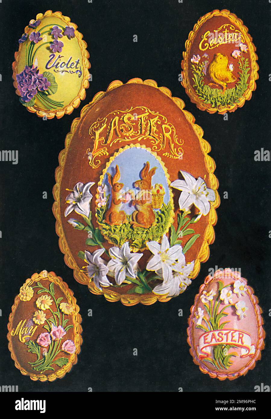 Gâteaux de saison, œufs de Pâques avec motifs détaillés. Banque D'Images