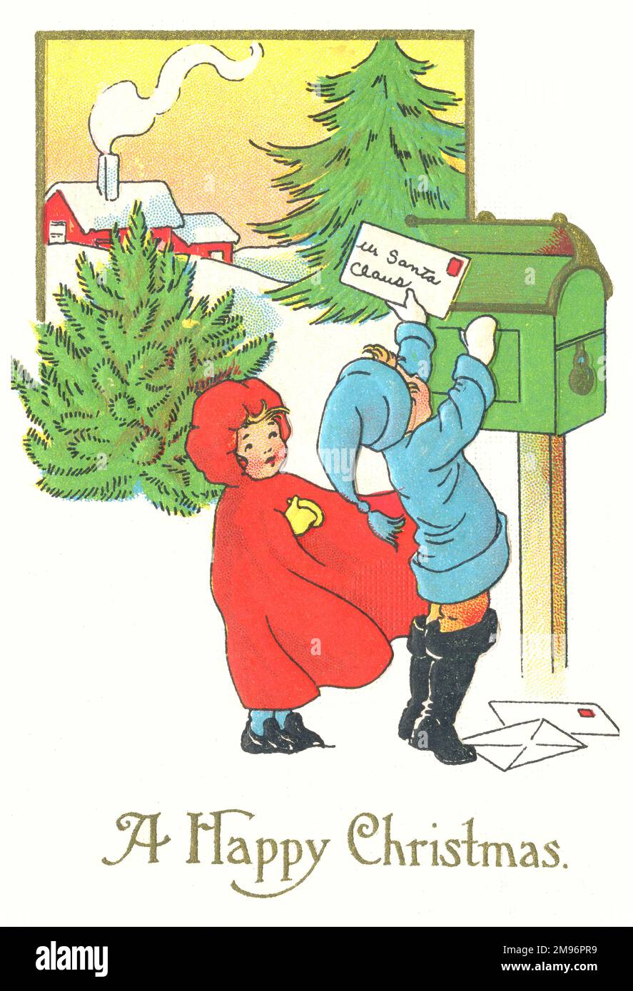 Enfants affichant une lettre au Père Noël Banque D'Images