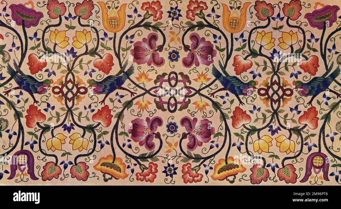 Décoration oiseau et fleur brodée Banque D'Images