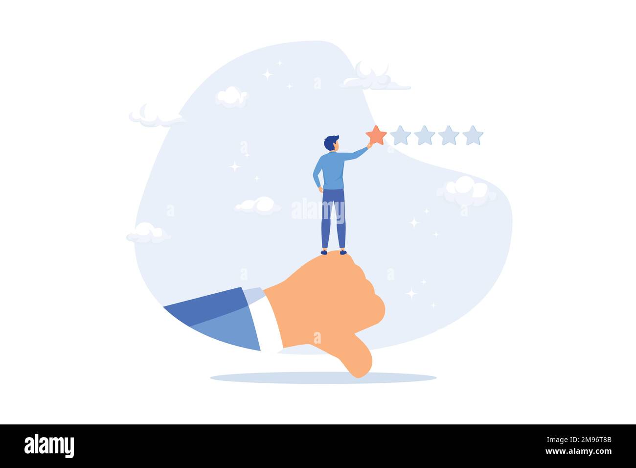 Commentaires négatifs, mauvais avis ou commentaires client d'une étoile, expérience utilisateur de mauvaise ou mauvaise qualité, résultat de notation faible ou concept de déception, fl Illustration de Vecteur