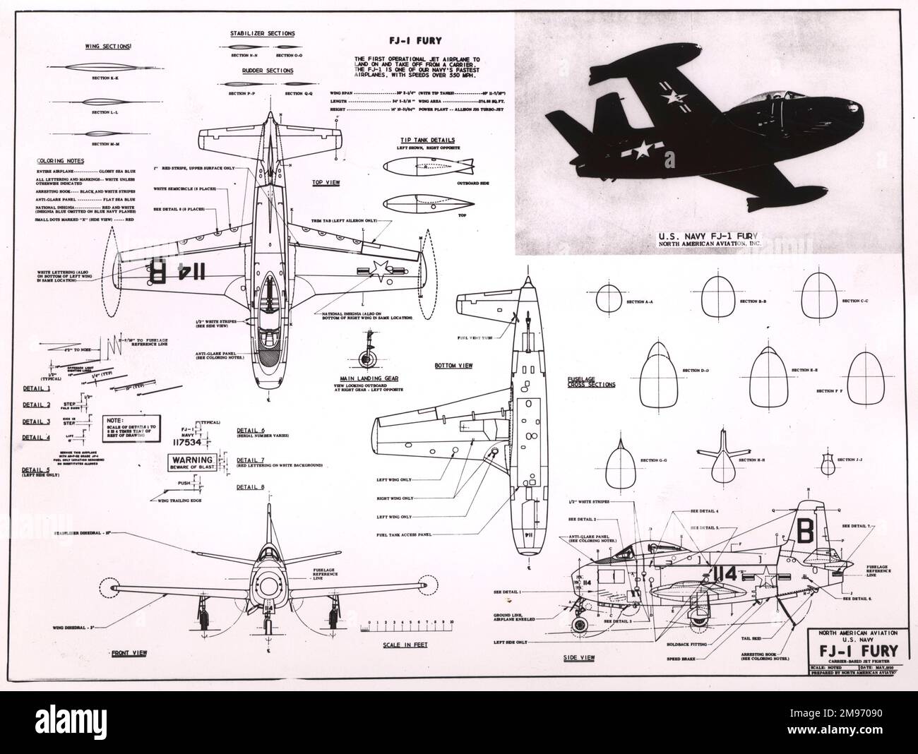 Plans de FJ-1 Fury en Amérique du Nord. Banque D'Images