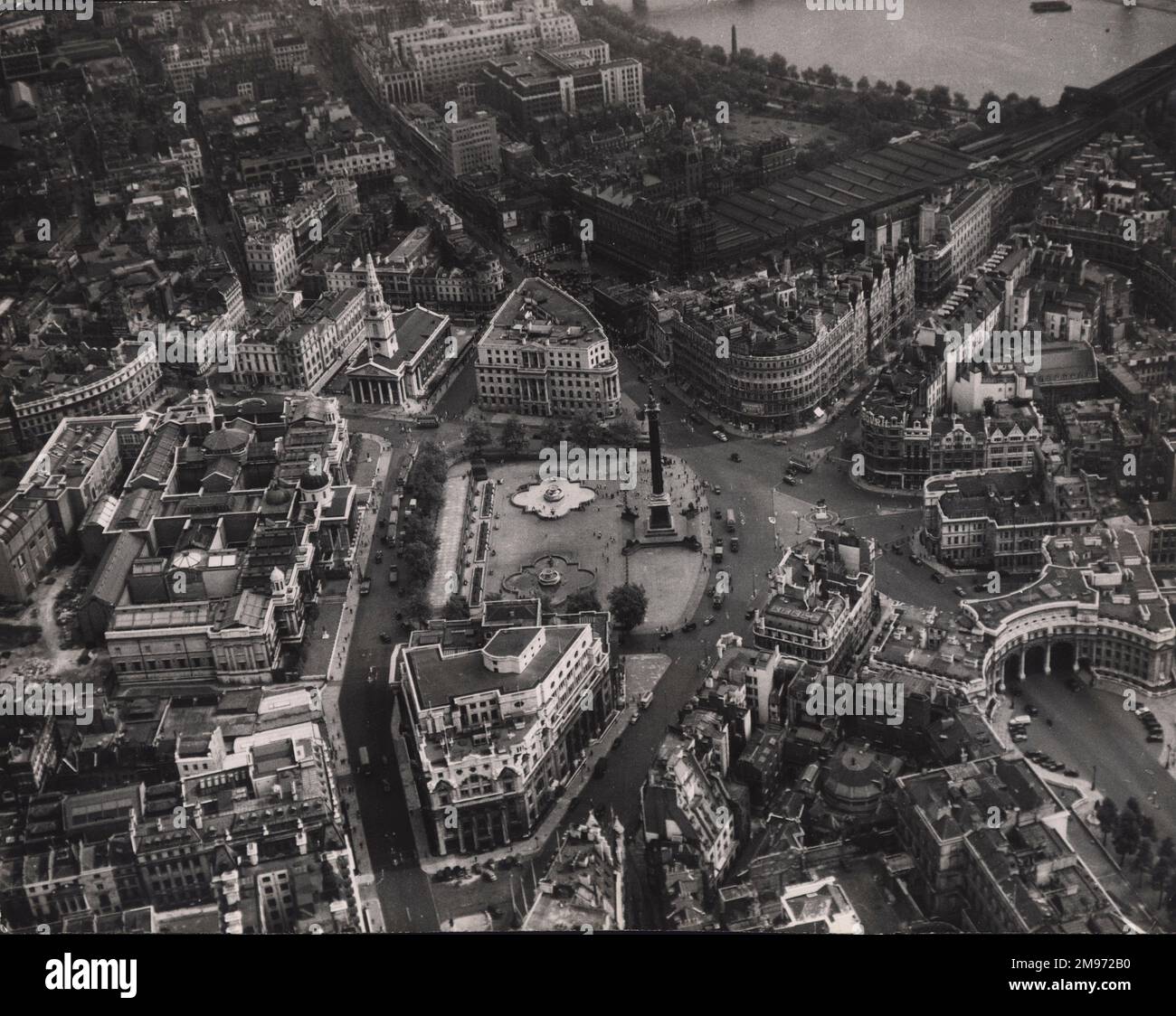 Vue aérienne de Trafalgar Square, Londres. Banque D'Images