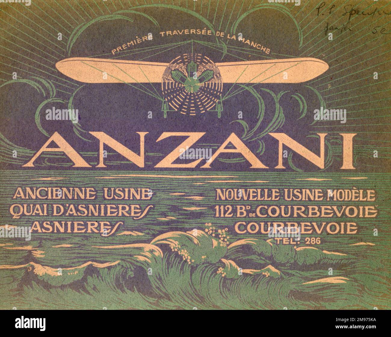 Couverture de brochure Anzani. vers 1911. Banque D'Images