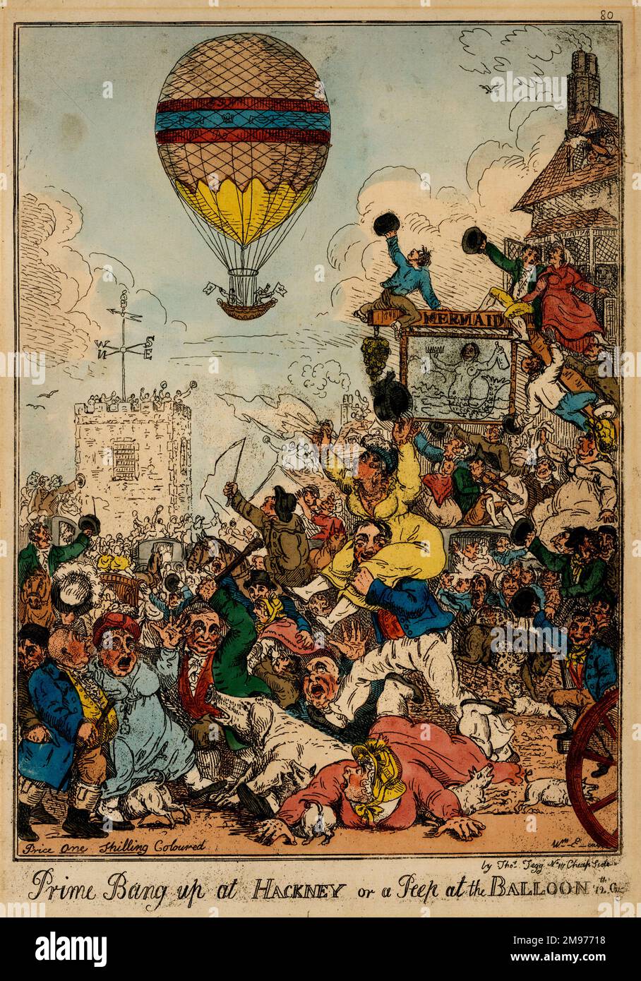 William Elmes 'Prime Bang Up at Hackney' [caricature de la dix-huitième Ascent de Sadler forment les jardins de la taverne Mermaid, Hackney. 12 août 1811]. [Collection Cuthbert-Hodgson] Banque D'Images