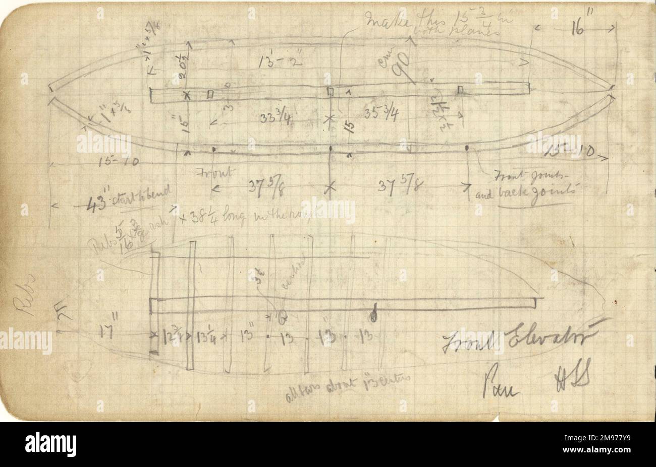 Une page du cahier de Horace Short contenant ses croquis détaillés du Wright Flyer fait à Pau, France, en février 1909. Banque D'Images