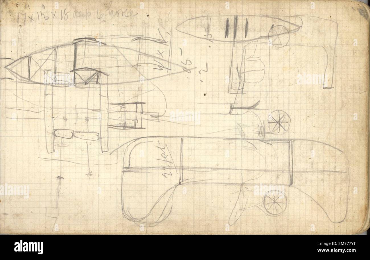 Une page du cahier de Horace Short contenant ses croquis détaillés du Wright Flyer fait à Pau, France, en février 1909. Banque D'Images
