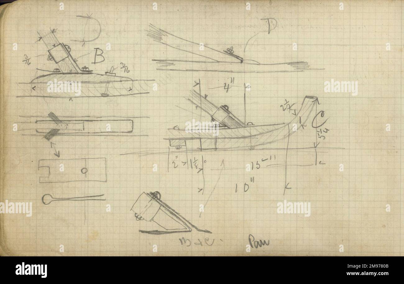 Une page du cahier de Horace Short contenant ses croquis détaillés du Wright Flyer fait à Pau, France, en février 1909. Banque D'Images