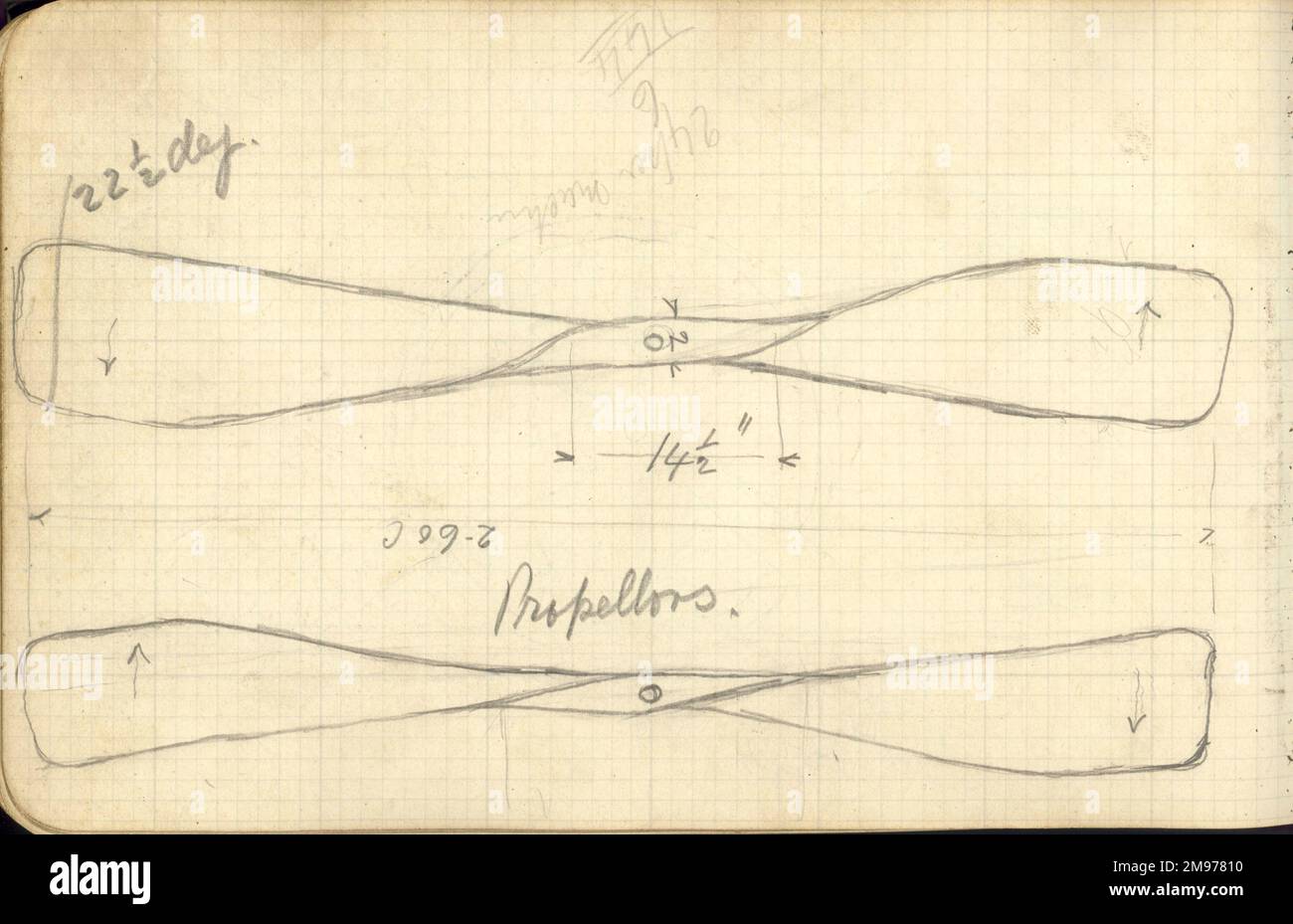 Une page du cahier de Horace Short contenant ses croquis détaillés du Wright Flyer fait à Pau, France, en février 1909. Banque D'Images