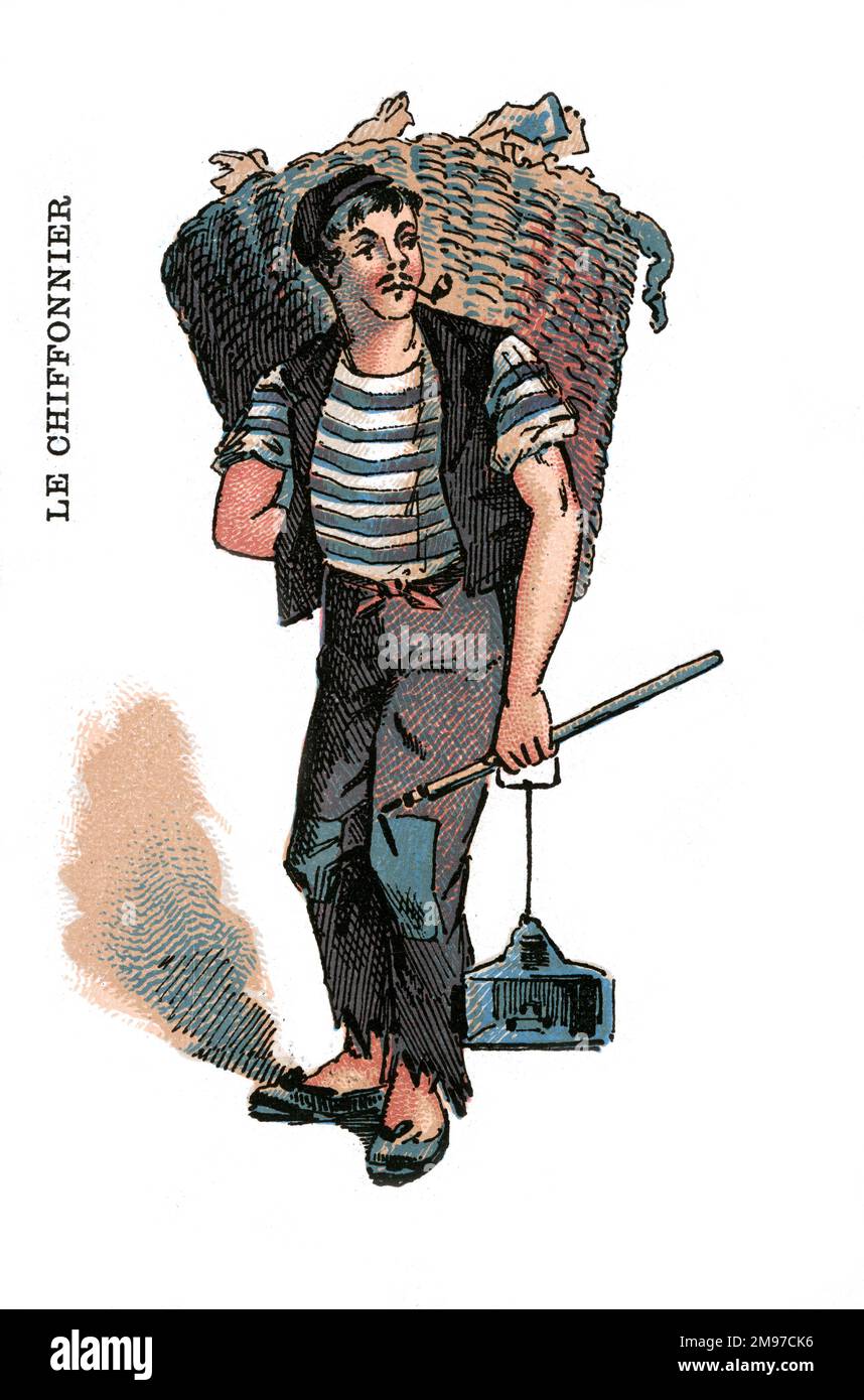 Jeu de cartes français - Oui ou non - série professions. Illustration d'un ragman. Banque D'Images
