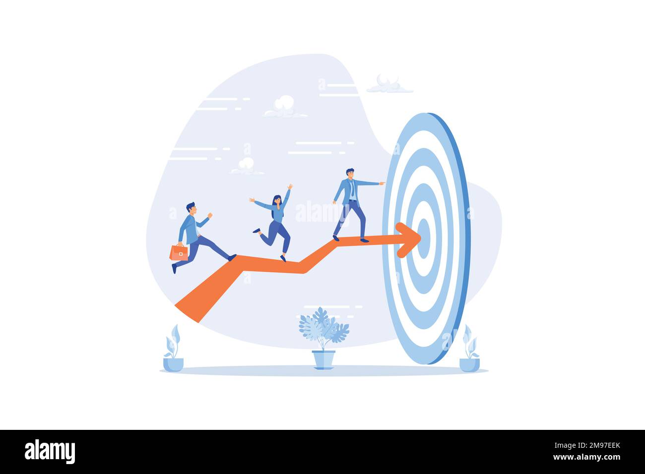 Objectif ou réalisation de l'équipe, travail d'équipe ou leadership pour atteindre l'objectif, l'orientation ou le succès de l'entreprise, le plan de carrière ou le concept de croissance, vecteur plat Illustration de Vecteur