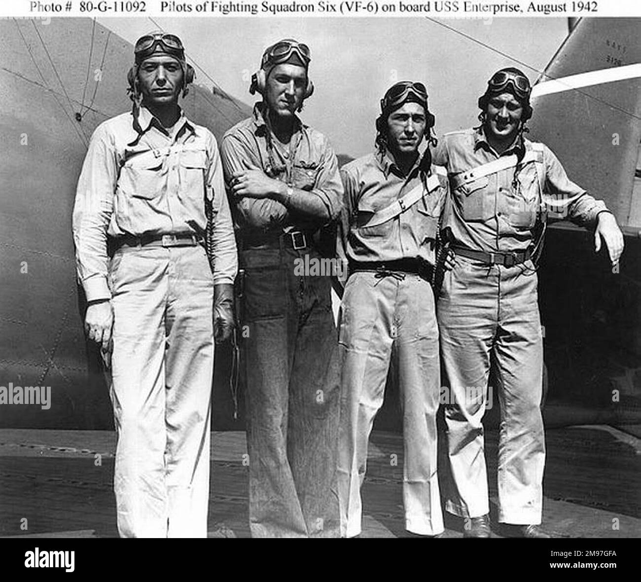 Pilotes de VF-6 sur USS Enterprise, août 1942. Banque D'Images