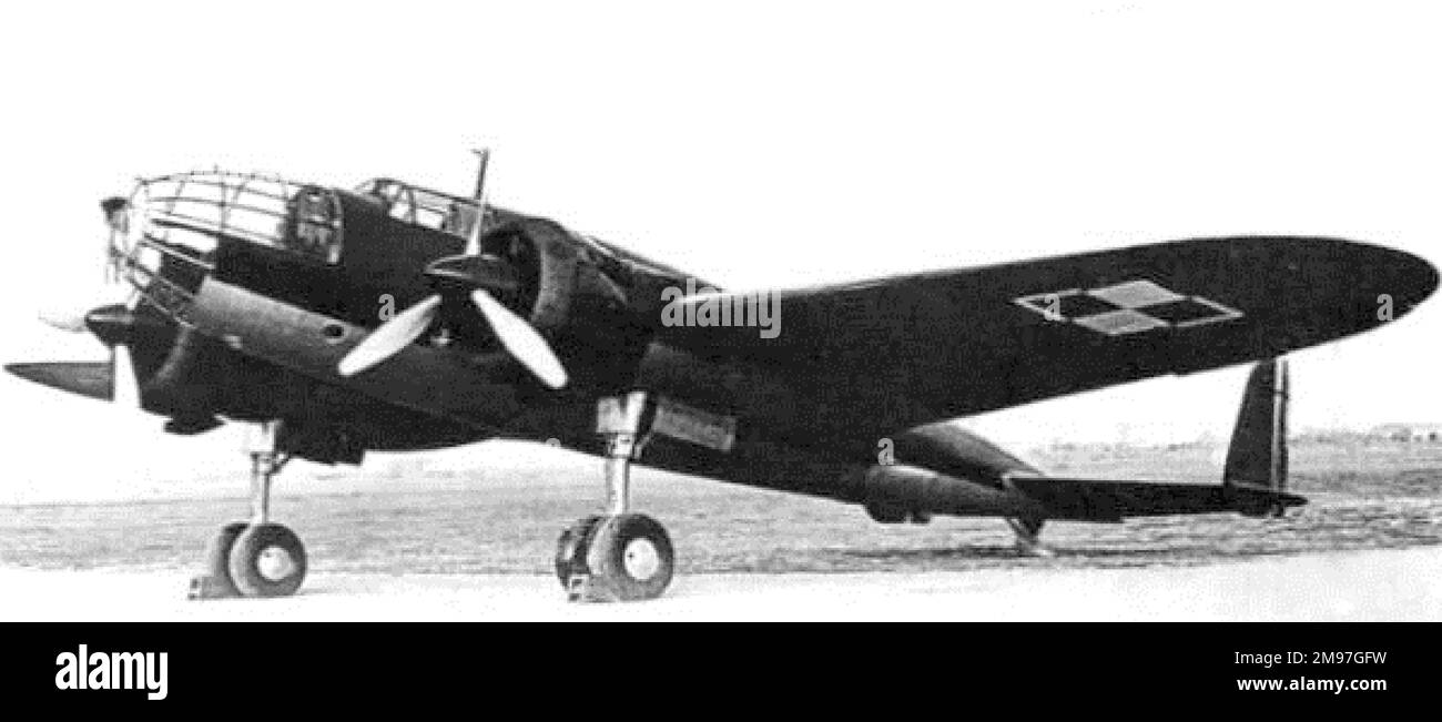 PZL-37 Los - est entré en service au début de 1938, mais les retards de livraison ont conduit à ce que les équipages ne soient toujours pas famili.A.R. avec le bombardier quand l'allemand a envahi la Pologne. Banque D'Images