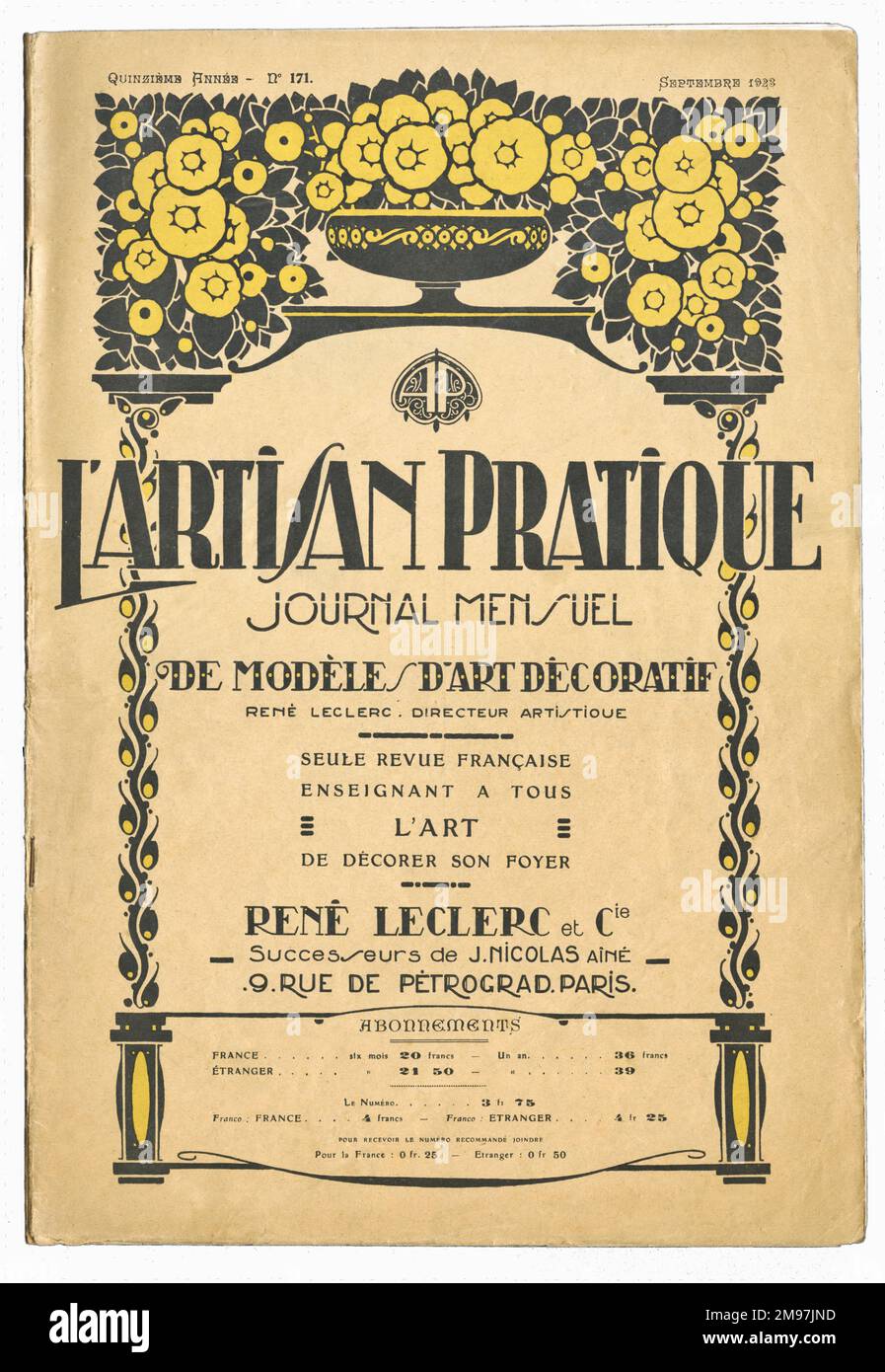 Couverture pour un magazine d'art décoratif français, l'Artisan pratique, septembre 1923. Banque D'Images