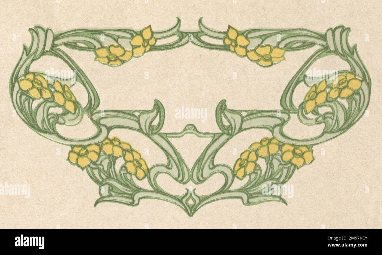 Motif feuilles et fleurs Art nouveau avec fleurs jaunes. Banque D'Images