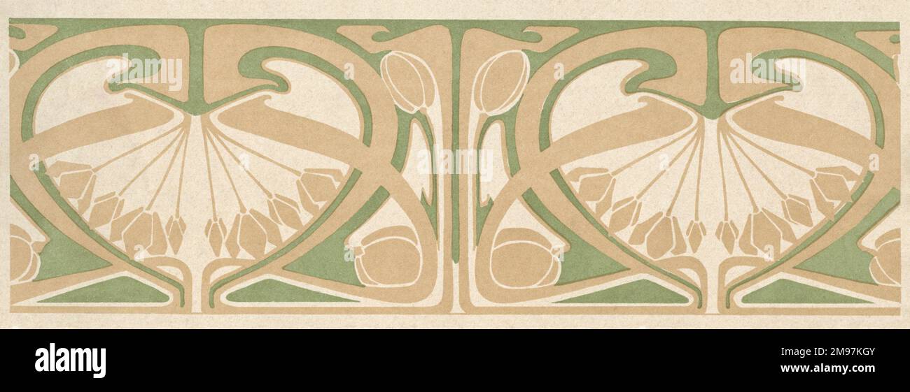 Design abstrait Art nouveau beige, crème et vert. Banque D'Images