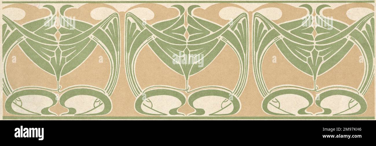 Design abstrait Art nouveau beige, crème et vert. Banque D'Images