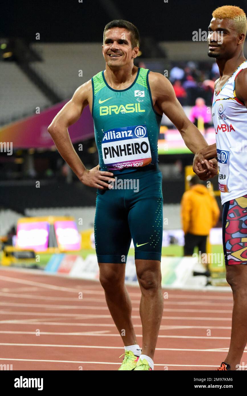 Edson Pinheiro après avoir participé à la finale 200m T38 aux Championnats du monde d'athlétisme Para 2017 au Stade Olympique, Londres, Royaume-Uni. Brésilien Banque D'Images