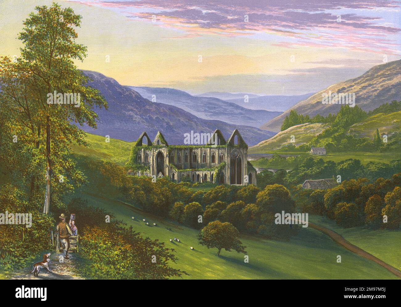 Vue sur les ruines de l'abbaye de Tintern (cistercienne), à Monbucshire, au pays de Galles. Banque D'Images