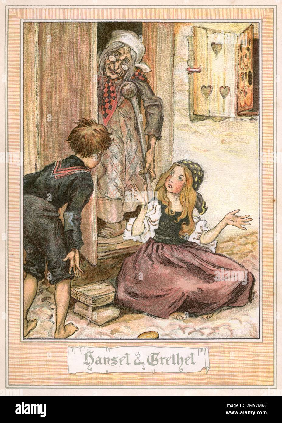 Hansel et Gretel au cottage de Witch. Banque D'Images