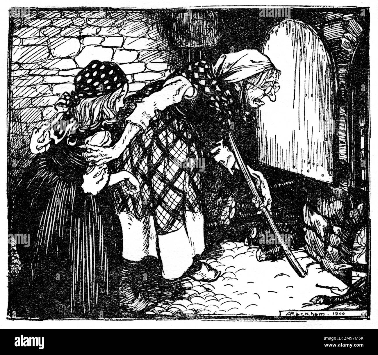 Illustration, Hansel et Gretel -- la porte du four est assez grande; je pouvais entrer moi-même. Banque D'Images