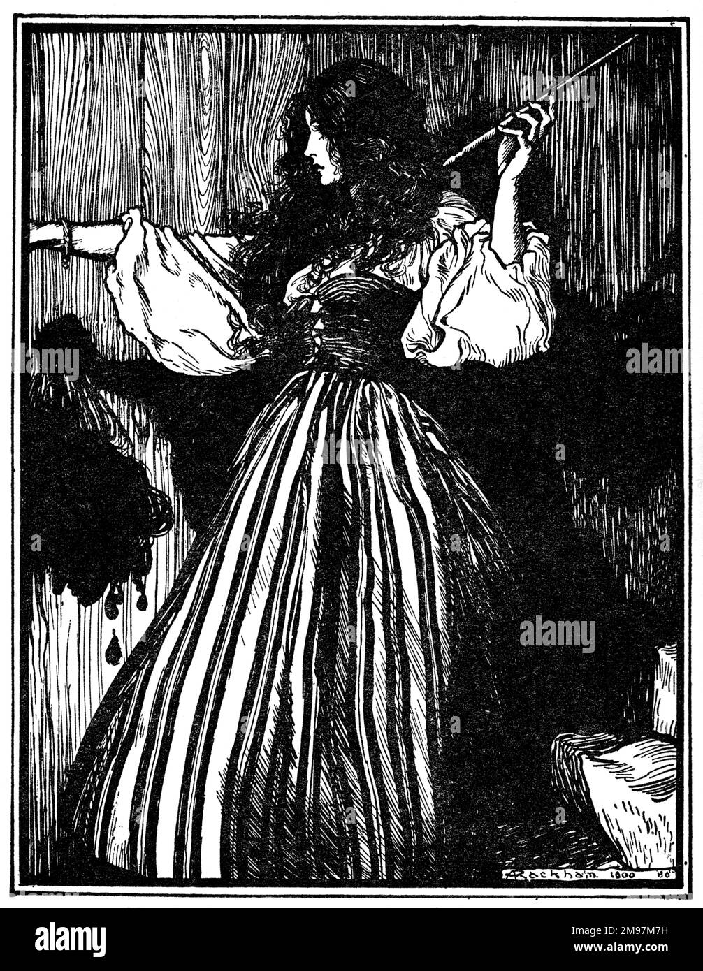 Illustration, Sweetheart Roland -- la jeune fille a tiré la baguette magique, puis elle a pris la tête de sa belle-sœur. Banque D'Images