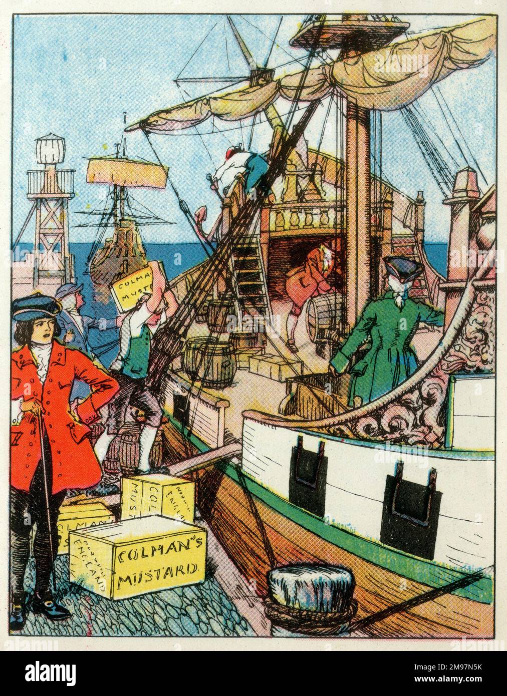 La moutarde de la Marine royale étant chargée à bord d'un navire visant à élargir la portée de l'Empire britannique pendant le règne du roi George II au milieu du siècle 18th. Banque D'Images